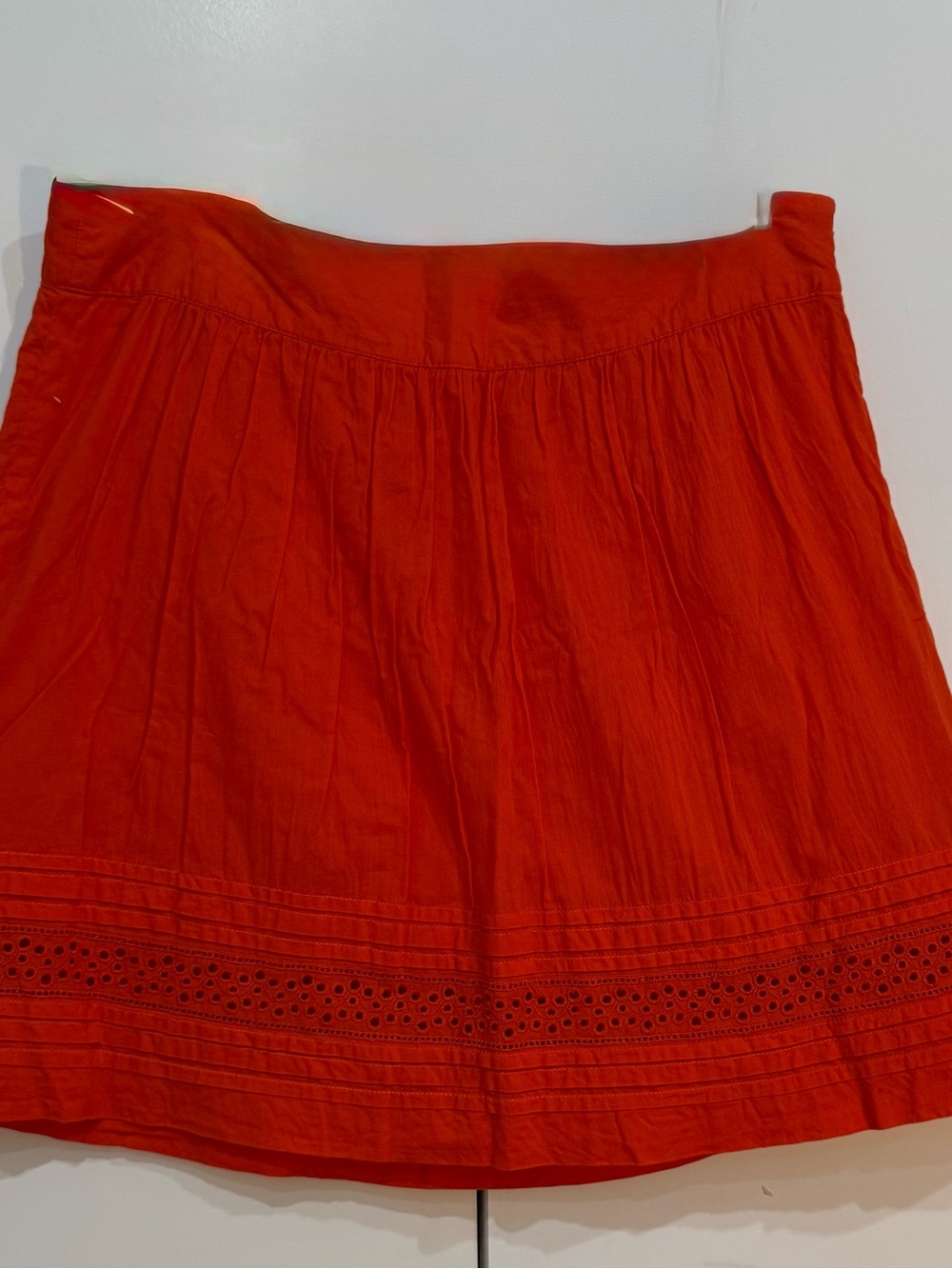 Rich Orange Full Cotton Knee Length Skirt with Eyelet Trim 8